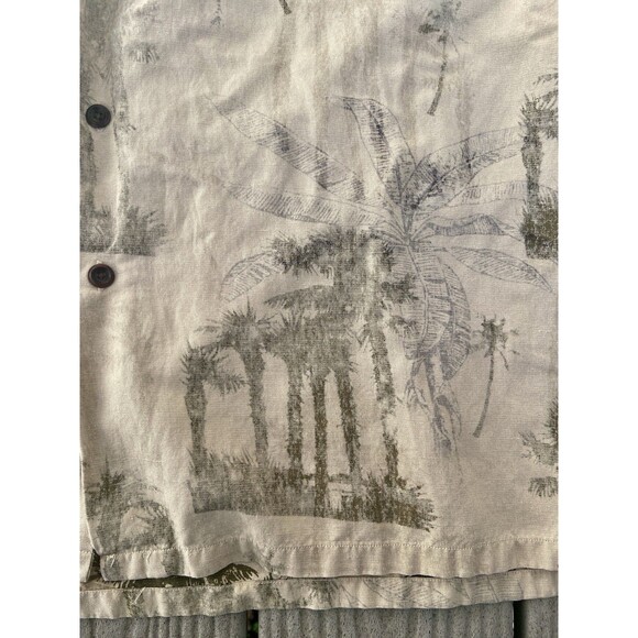 Nautica XL Silk Linen Beige Hawaiian Palm Tree Button Shirt Short Sleeve Safari - Picture 5 of 11